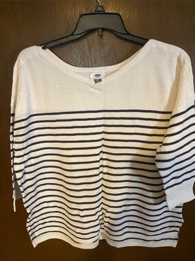 Old Navy White and Navy Striped Boatneck Sweater